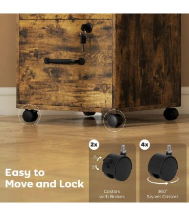 HOMCOM Three Drawer Wood-Effect Filing Cabinet - Rustic Brown