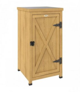 Outsunny Wooden Garden Shed, Garden Tool Storage Shed with Metal Top and Shelf, Light Brown