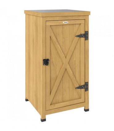 Outsunny Wooden Garden Shed, Garden Tool Storage Shed with Metal Top and Shelf, Light Brown