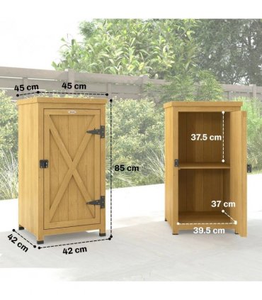 Outsunny Wooden Garden Shed, Garden Tool Storage Shed with Metal Top and Shelf, Light Brown
