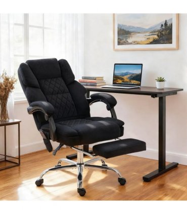 HOMCOM Office Chair with 6-point Vibration Massage and Heat, Fabric Desk Chair with Footrest, High Back, Black