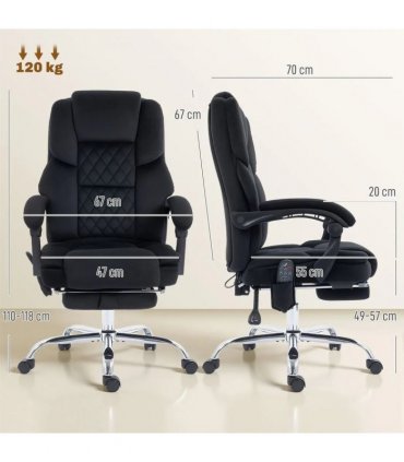 HOMCOM Office Chair with 6-point Vibration Massage and Heat, Fabric Desk Chair with Footrest, High Back, Black