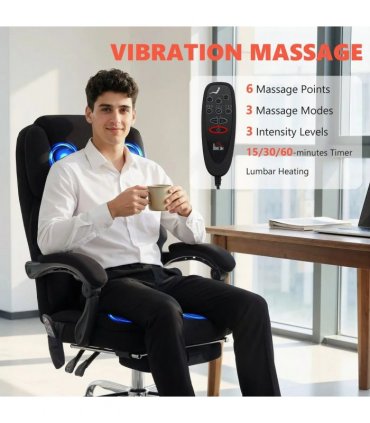 HOMCOM Office Chair with 6-point Vibration Massage and Heat, Fabric Desk Chair with Footrest, High Back, Black