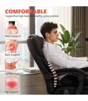 HOMCOM Office Chair with 6-point Vibration Massage and Heat, Fabric Desk Chair with Footrest, High Back, Black