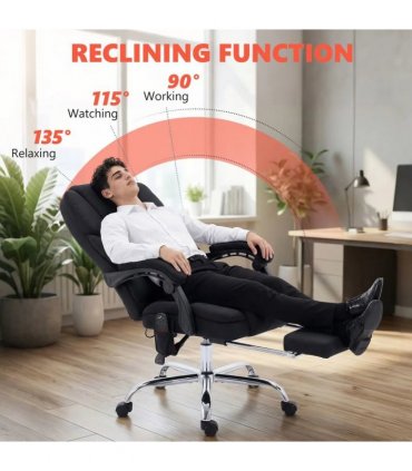 HOMCOM Office Chair with 6-point Vibration Massage and Heat, Fabric Desk Chair with Footrest, High Back, Black