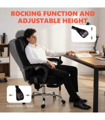 HOMCOM Office Chair with 6-point Vibration Massage and Heat, Fabric Desk Chair with Footrest, High Back, Black