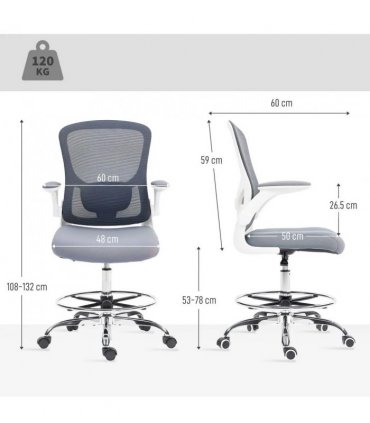 HOMCOM Draughtsman Chair, with Adjustable Lumbar - Charcoal Grey