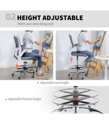 HOMCOM Draughtsman Chair, with Adjustable Lumbar - Charcoal Grey