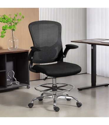HOMCOM Draughtsman Chair, with Adjustable Lumbar - Black