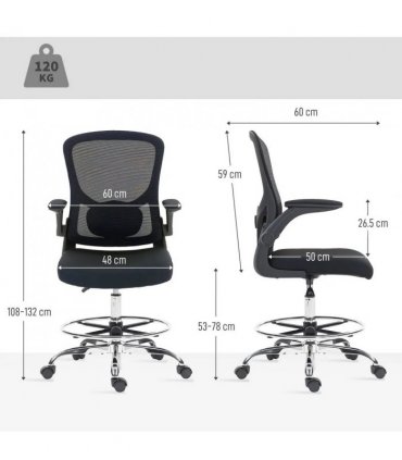 HOMCOM Draughtsman Chair, with Adjustable Lumbar - Black