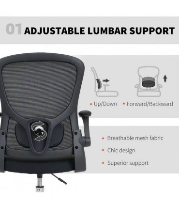 HOMCOM Draughtsman Chair, with Adjustable Lumbar - Black