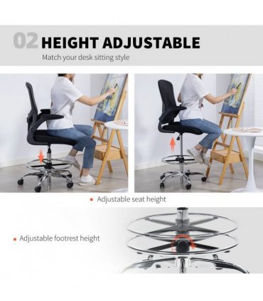 HOMCOM Draughtsman Chair, with Adjustable Lumbar - Black