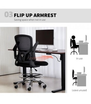 HOMCOM Draughtsman Chair, with Adjustable Lumbar - Black