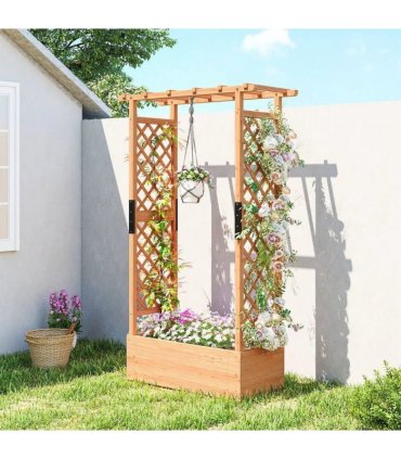 Outsunny Fir Wood 110 x 44 cm Planter and Trellis Garden Bed