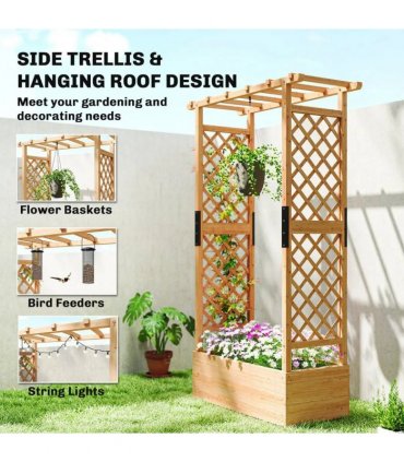 Outsunny Fir Wood 110 x 44 cm Planter and Trellis Garden Bed