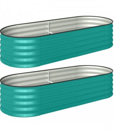 Outsunny Set of Two 150 x 60cm Steel Planters - Green