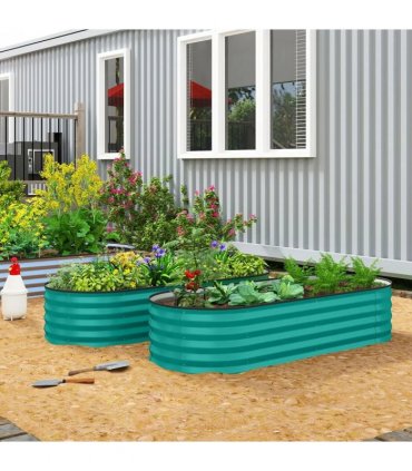 Outsunny Set of Two 150 x 60cm Steel Planters - Green