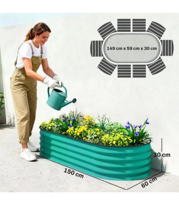 Outsunny Set of Two 150 x 60cm Steel Planters - Green