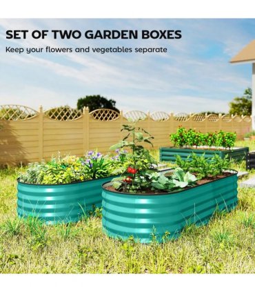 Outsunny Set of Two 150 x 60cm Steel Planters - Green