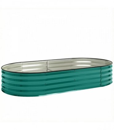 Outsunny Galvanised Raised Garden Bed, Metal Planter Box with Safety Edging, for Flowers, Herbs, Succulents, Light Green