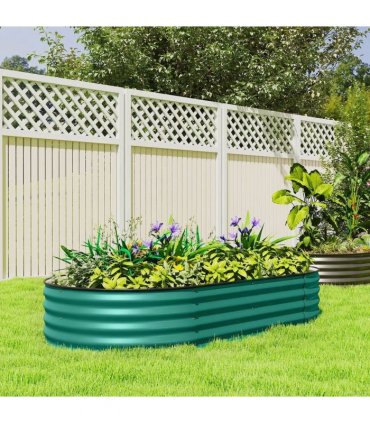 Outsunny Galvanised Raised Garden Bed, Metal Planter Box with Safety Edging, for Flowers, Herbs, Succulents, Light Green