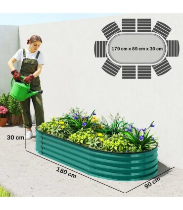 Outsunny Galvanised Raised Garden Bed, Metal Planter Box with Safety Edging, for Flowers, Herbs, Succulents, Light Green