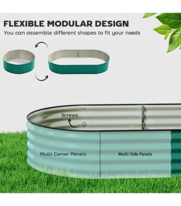 Outsunny Galvanised Raised Garden Bed, Metal Planter Box with Safety Edging, for Flowers, Herbs, Succulents, Light Green