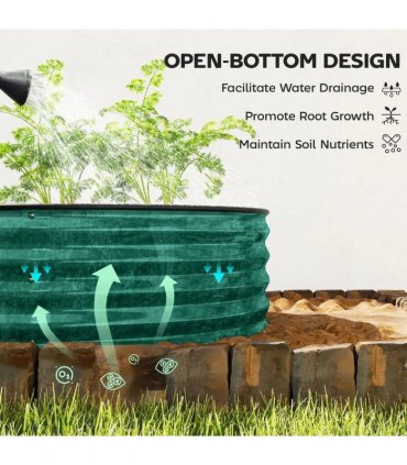 Outsunny Galvanised Raised Garden Bed, Metal Planter Box with Safety Edging, for Flowers, Herbs, Succulents, Light Green
