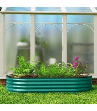 Outsunny Galvanised Raised Garden Bed, Metal Planter Box with Safety Edging, for Flowers, Herbs, Succulents, Light Green