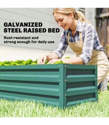 Outsunny Small Greenhouse with Raised Garden Bed, Galvanised Walk-in Greenhouse with Roll Up Windows, 141 x 141 x 190 cm, Green