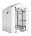 Outsunny Small Greenhouse with Raised Garden Bed, Galvanised Walk-in Greenhouse with Roll Up Windows, 141 x 141 x 190 cm, White