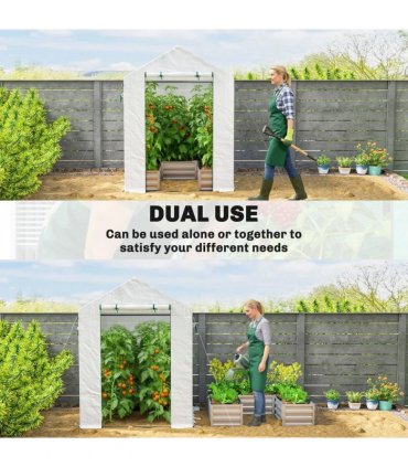 Outsunny Small Greenhouse with Raised Garden Bed, Galvanised Walk-in Greenhouse with Roll Up Windows, 141 x 141 x 190 cm, White