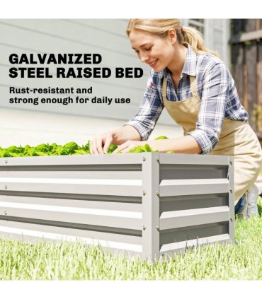 Outsunny Small Greenhouse with Raised Garden Bed, Galvanised Walk-in Greenhouse with Roll Up Windows, 141 x 141 x 190 cm, White