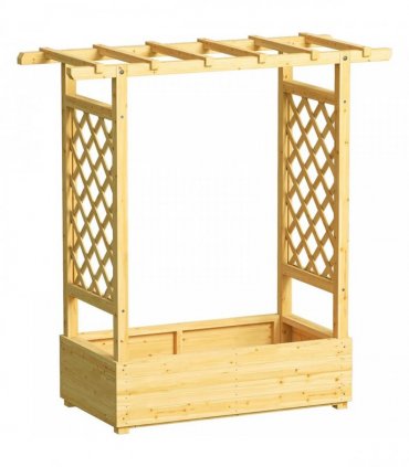 Outsunny Garden Planter with Trellis, Wooden Raised Bed for Garden with Hanging Roof and Drainage Holes, Outdoor Trellis Planter Box for Vegetables, Herbs and Flowers, 110 x 44 x 113 cm, Natural