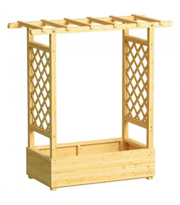Outsunny Garden Planter with Trellis, Wooden Raised Bed for Garden with Hanging Roof and Drainage Holes, Outdoor Trellis Planter Box for Vegetables, Herbs and Flowers, 110 x 44 x 113 cm, Natural