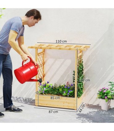 Outsunny Garden Planter with Trellis, Wooden Raised Bed for Garden with Hanging Roof and Drainage Holes, Outdoor Trellis Planter Box for Vegetables, Herbs and Flowers, 110 x 44 x 113 cm, Natural