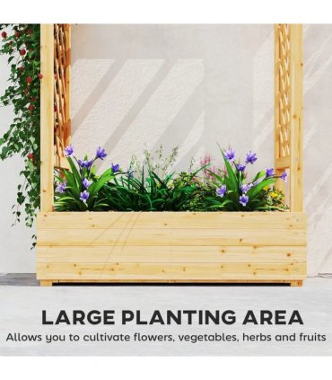 Outsunny Garden Planter with Trellis, Wooden Raised Bed for Garden with Hanging Roof and Drainage Holes, Outdoor Trellis Planter Box for Vegetables, Herbs and Flowers, 110 x 44 x 113 cm, Natural