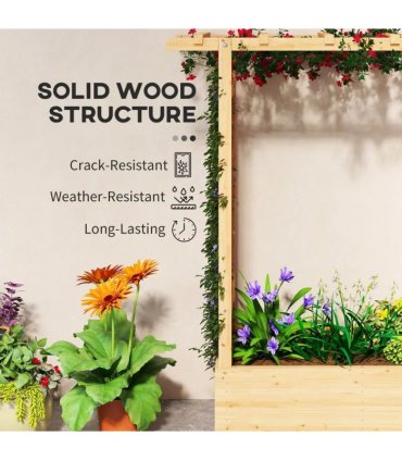 Outsunny Garden Planter with Trellis, Wooden Raised Bed for Garden with Hanging Roof and Drainage Holes, Outdoor Trellis Planter Box for Vegetables, Herbs and Flowers, 110 x 44 x 113 cm, Natural