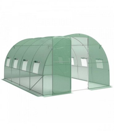 Outsunny 3 x 4 m Walk-in Polytunnel Greenhouse with Hinged Door and 8 Roll Up Mesh Windows, Garden Tunnel Warm House Tent, Green