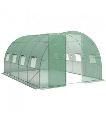 Outsunny 3 x 4 m Walk-in Polytunnel Greenhouse with Hinged Door and 8 Roll Up Mesh Windows, Garden Tunnel Warm House Tent, Green