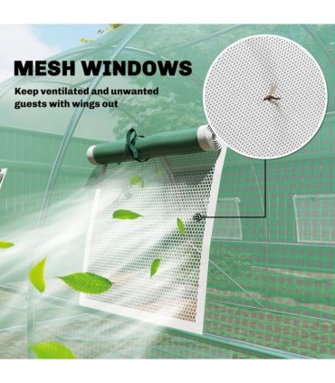 Outsunny 3 x 4 m Walk-in Polytunnel Greenhouse with Hinged Door and 8 Roll Up Mesh Windows, Garden Tunnel Warm House Tent, Green