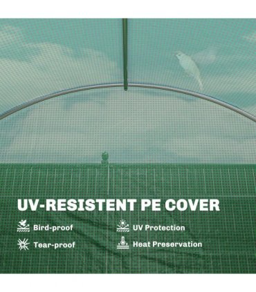 Outsunny 3 x 4 m Walk-in Polytunnel Greenhouse with Hinged Door and 8 Roll Up Mesh Windows, Garden Tunnel Warm House Tent, Green