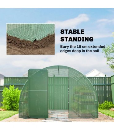 Outsunny 3 x 4 m Walk-in Polytunnel Greenhouse with Hinged Door and 8 Roll Up Mesh Windows, Garden Tunnel Warm House Tent, Green