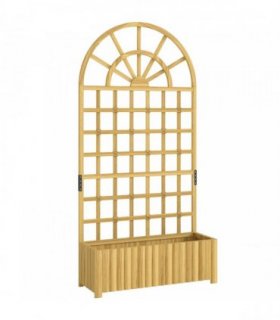 Outsunny Wooden Raised Planter with Trellis, Raised Bed for Garden with Lattice and Drainage Holes for Climbing Plants