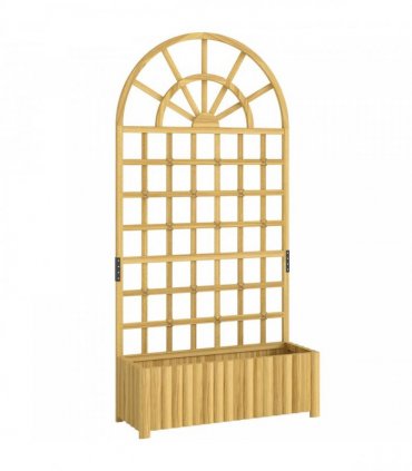 Outsunny Wooden Raised Planter with Trellis, Raised Bed for Garden with Lattice and Drainage Holes for Climbing Plants