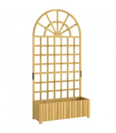 Outsunny Wooden Raised Planter with Trellis, Raised Bed for Garden with Lattice and Drainage Holes for Climbing Plants