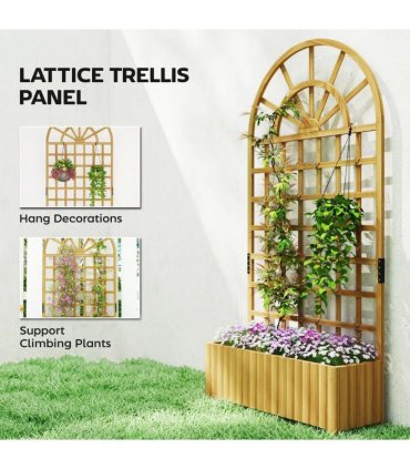 Outsunny Wooden Raised Planter with Trellis, Raised Bed for Garden with Lattice and Drainage Holes for Climbing Plants
