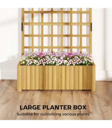 Outsunny Wooden Raised Planter with Trellis, Raised Bed for Garden with Lattice and Drainage Holes for Climbing Plants