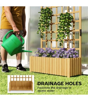Outsunny Wooden Raised Planter with Trellis, Raised Bed for Garden with Lattice and Drainage Holes for Climbing Plants