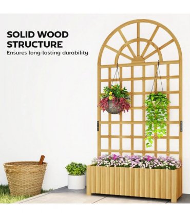 Outsunny Wooden Raised Planter with Trellis, Raised Bed for Garden with Lattice and Drainage Holes for Climbing Plants